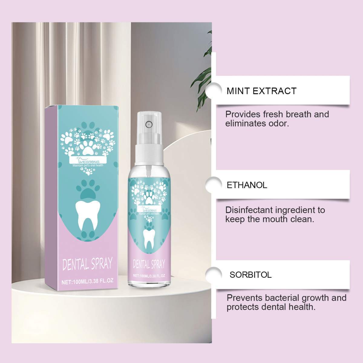 Pet Dental Spray For Dogs & Cats, No Brushing Needed, Freshen Breath & Whiten Teeth Oral Care Spray - Image 4