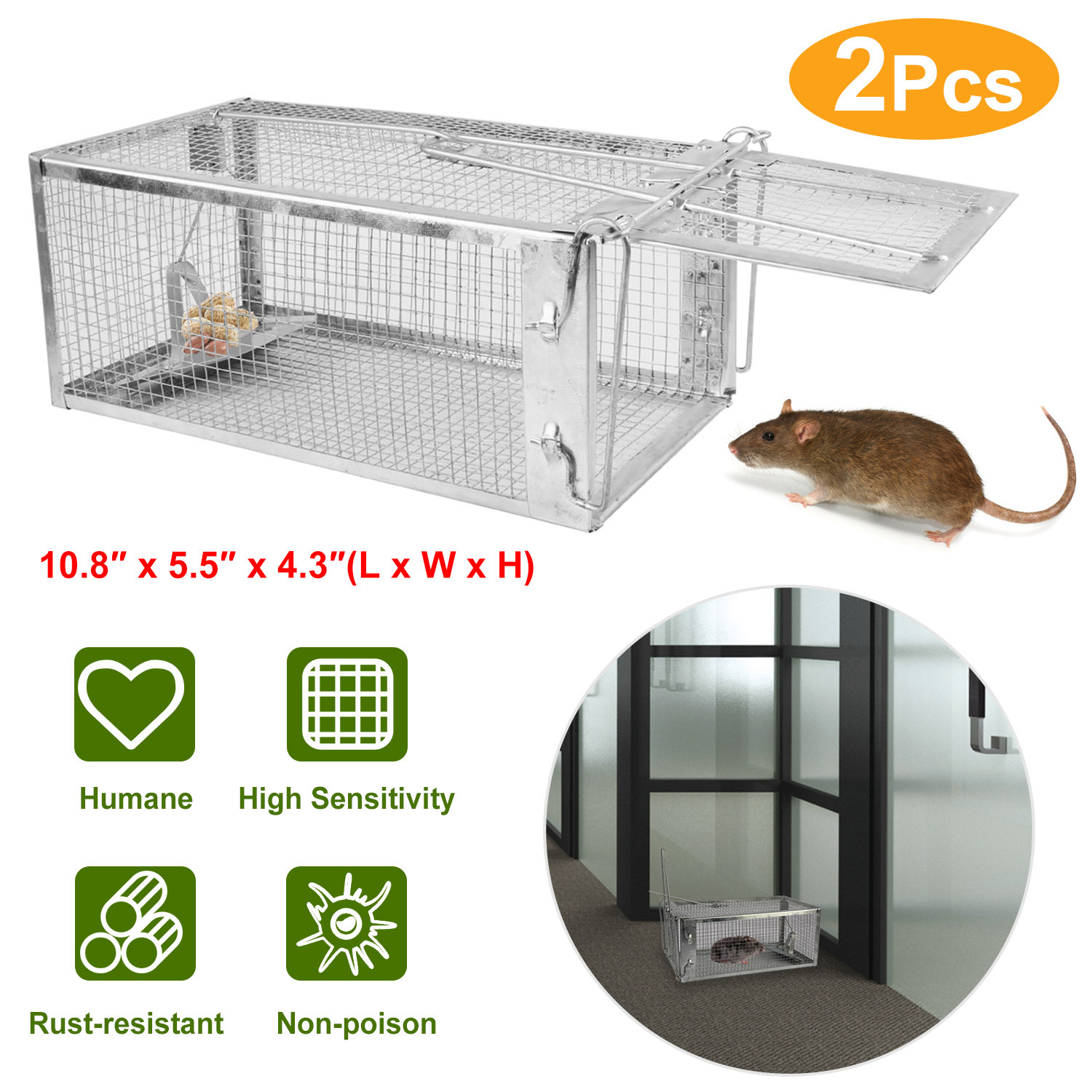 Humane Live Animal Trap, Galvanized Steel Mouse Cage Trap With Sensitive Gravity Pedal, Escape-Proof Design, Reusable Rodent Catcher For Home Yard Garage Restaurant - Image 10