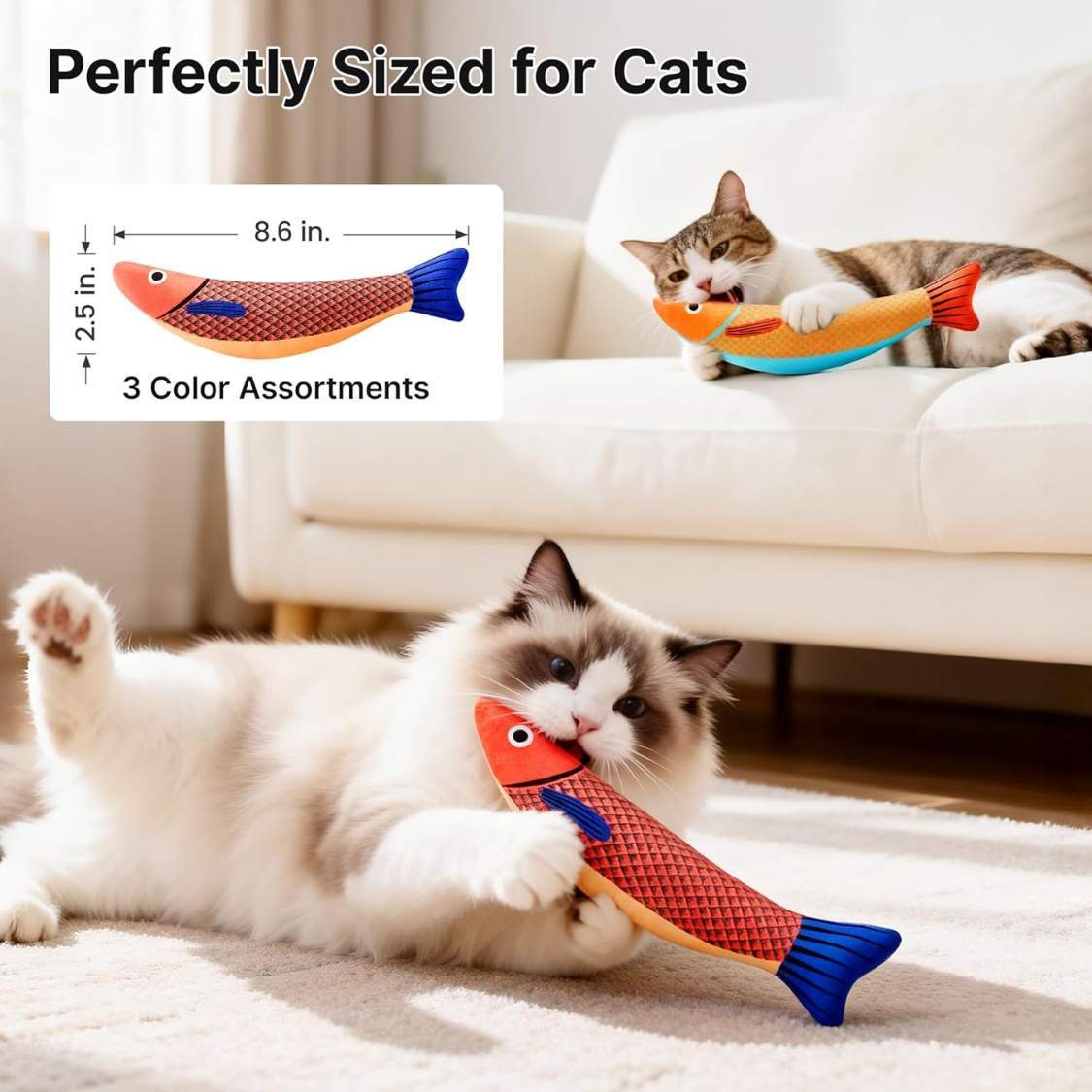 Cat Toys Saury Fish, 3 Pack, Catnip Crinkle Sound, Soft And Durable, Interactive Kitten Kicker For Indoor Kitty - Image 4
