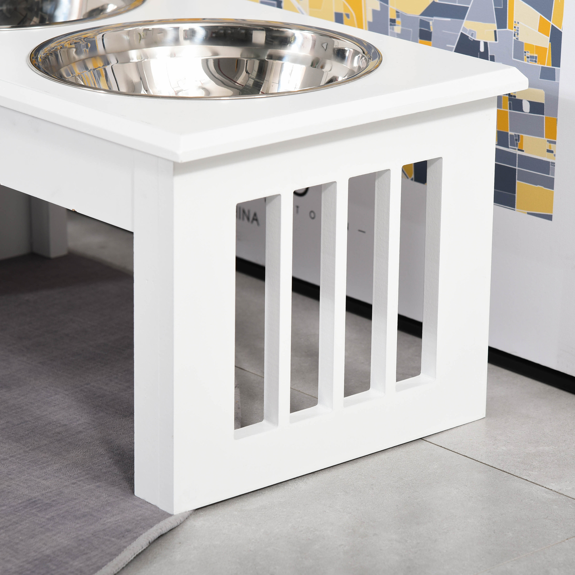6" Height Small Puppy Dog Feeding Station for Messy Pets, Stainless Steel Elevated Dog Bowls with Modern Wooden Frame, Dog Food Stand Pet Feeding Station, White - Image 5