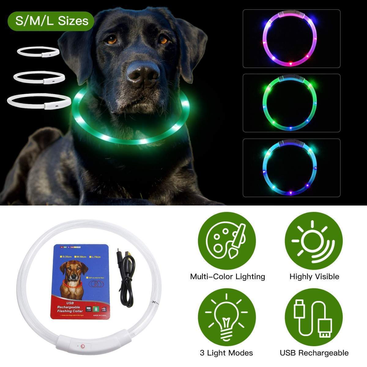 1Pc USB Rechargeable LED Dog Collar Multi Color Lighting Dog Safety Collar Cuttable Length Glow Dog Collar For Small Medium Large Dog Night Walking - Image 5