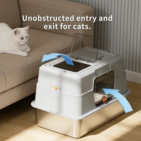 2025 Must-Buy Fully Enclosed Stainless Steel Cat Litter Box, Odor-Proof, Anti-Splash, Spacious For Large Cats - Image 4