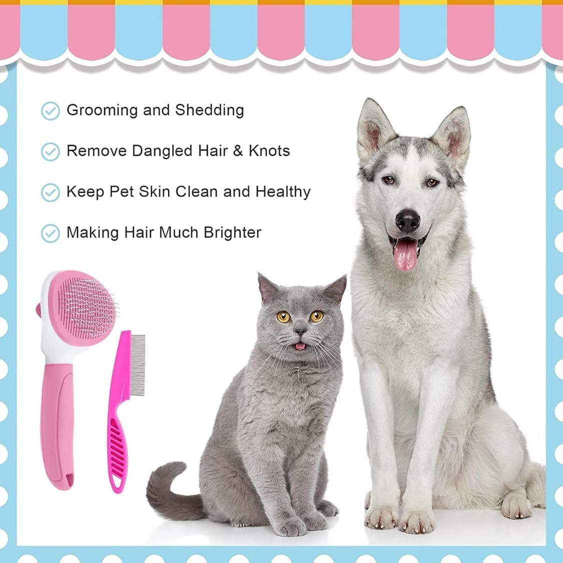 Cat Brushes For Indoor Cats, Dog Brush For Shedding With Metal Cat Comb, Self Cleaning Pet Hair Brush With Release Button For Grooming Kitten - Image 4