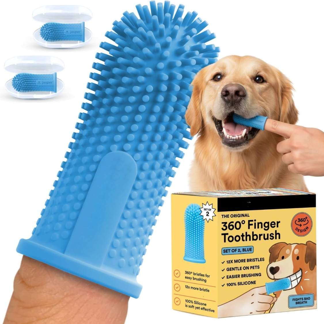 Dog Toothbrush, 360 Dog Tooth Brushing Kit, Finger Toothbrush, Cat Tooth Brush, Teeth Cleaning, Pet Tooth Brush For Small Large Pets