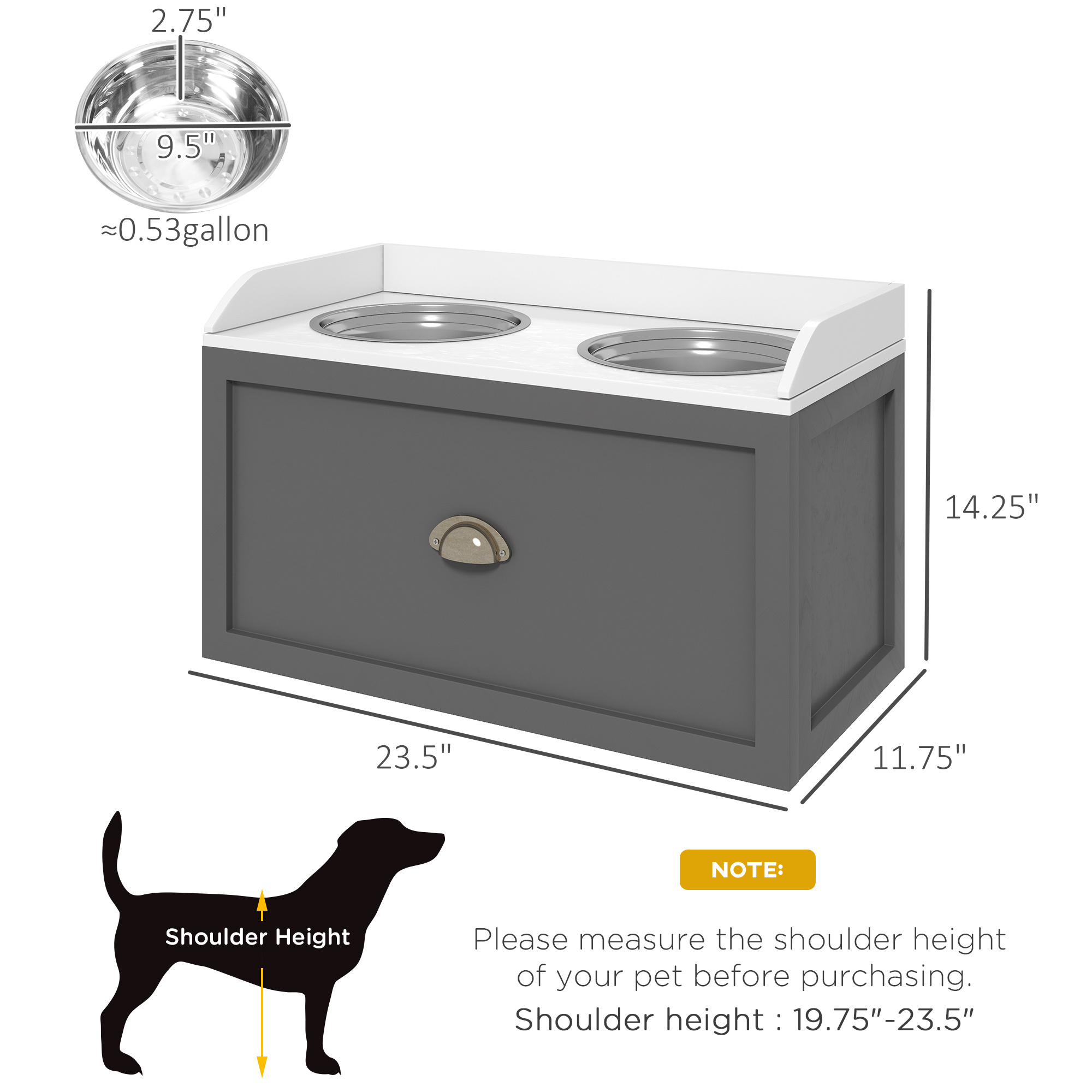Pet Feeding Station Pet Dish Bowl Set with Storage, 2 Elevated Dog Bowls for Large Sized Dogs, Gray - Image 3