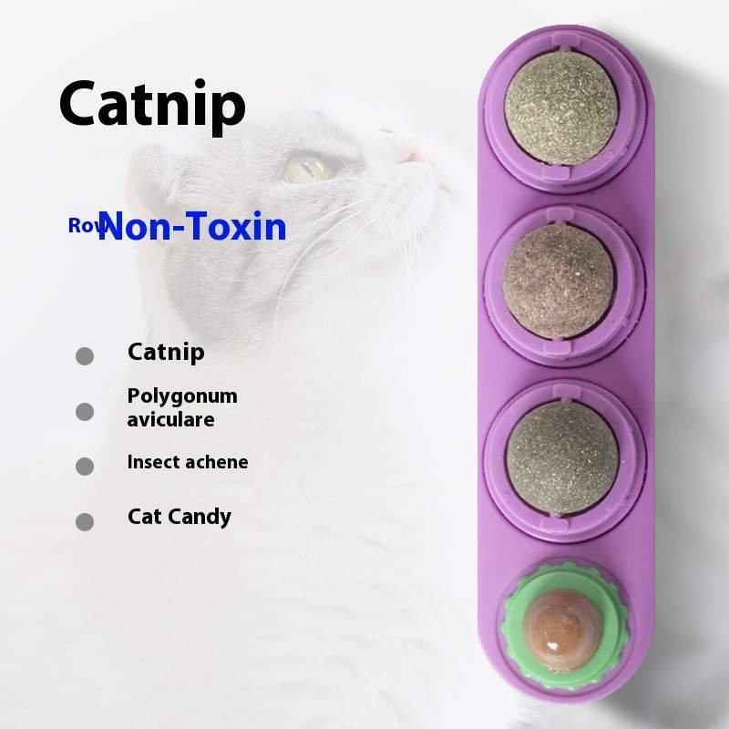 4 In 1 Rotating Catnip Silver Vine Ball Teeth Cleaning Acne Prevention Digestive Health Wall Stick On Toy Edible Safe Material - Image 3