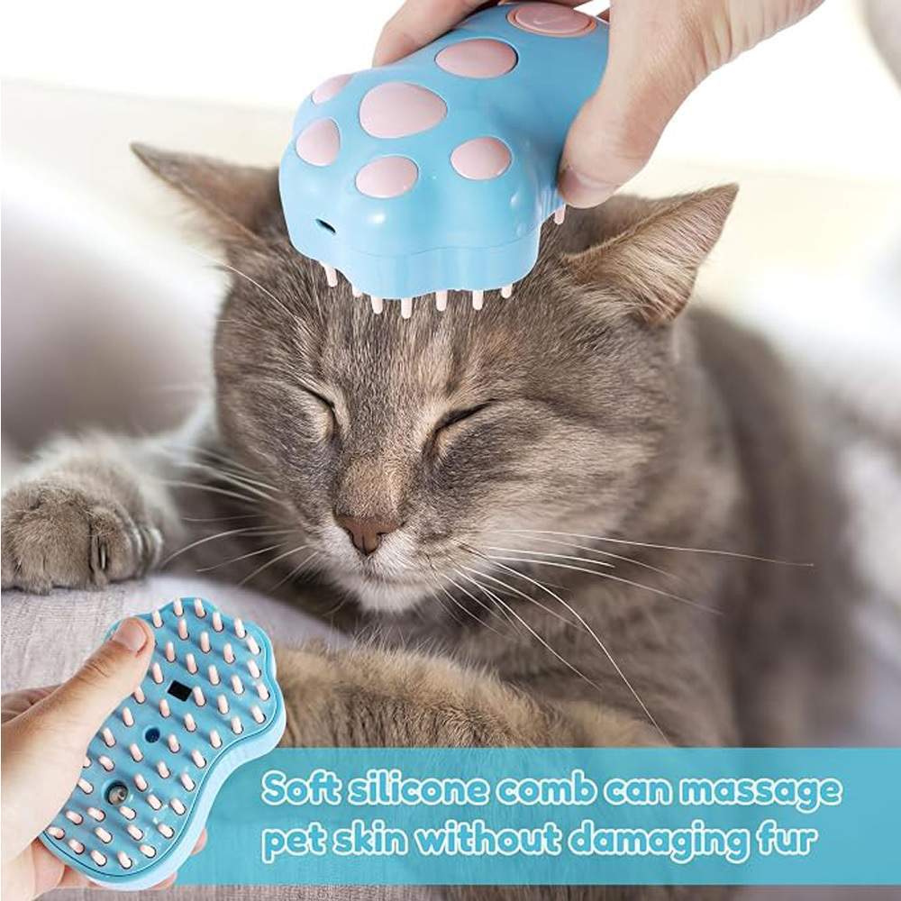 Rechargeable Steam Cat Brush, Cute Paw Shape Pet Steamer Grooming Brush With Soft Silicone Teeth For Dog Cat Massage, Shedding & Hair Removal - Image 5