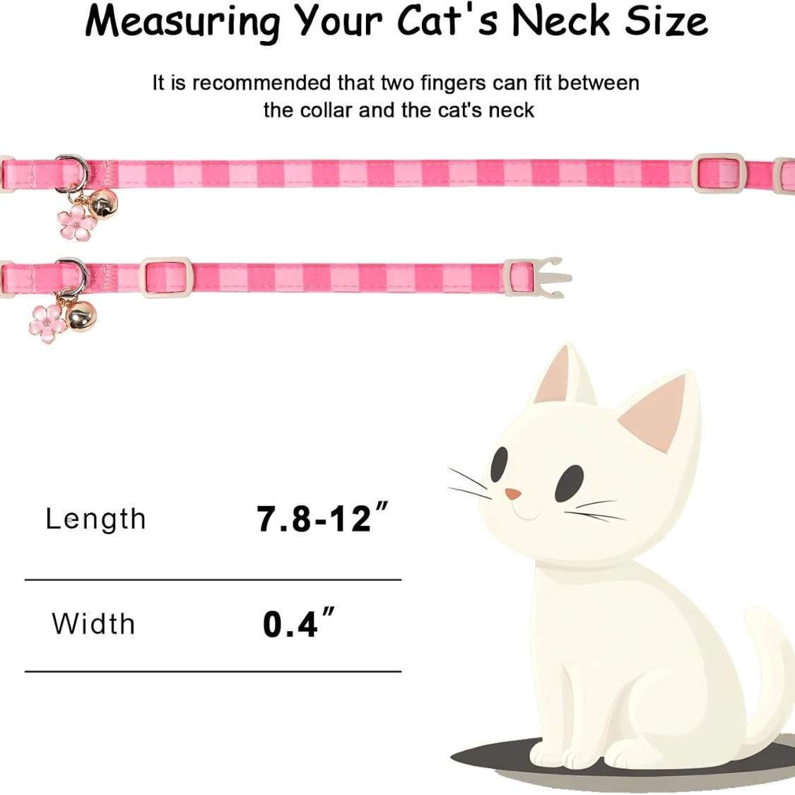 2 Pack Pink Cat Collars Spring Summer Breakaway Cat Collar With Bell, Bow And Flower Pendant, Adjustable Kitten Collars For Girl Cats, Cute Pink Plaid Bow - Image 4