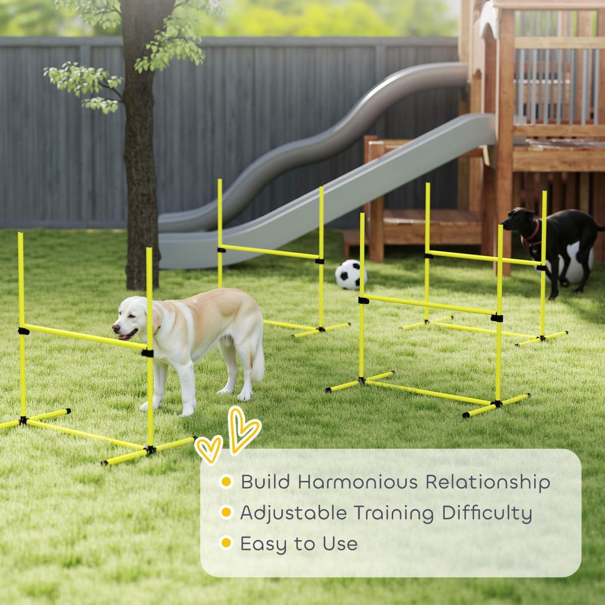 4 Piece Dog Agility Set with Adjustable Height Jump Bars, Carry Bag, Displacing Top Bar, Yellow Yellow - Image 6