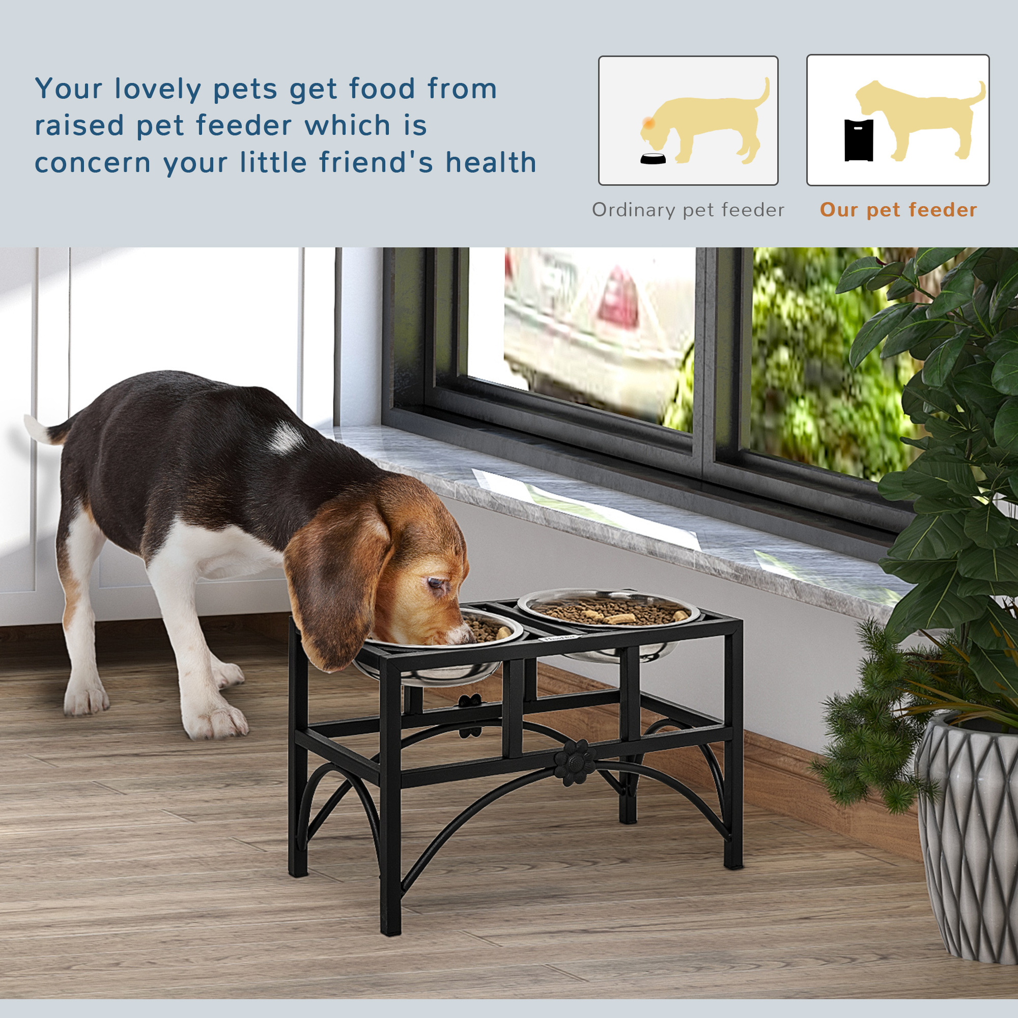 17" Double Stainless Steel Heavy Duty Dog Food Bowl Elevated Pet Feeding Station - Image 5