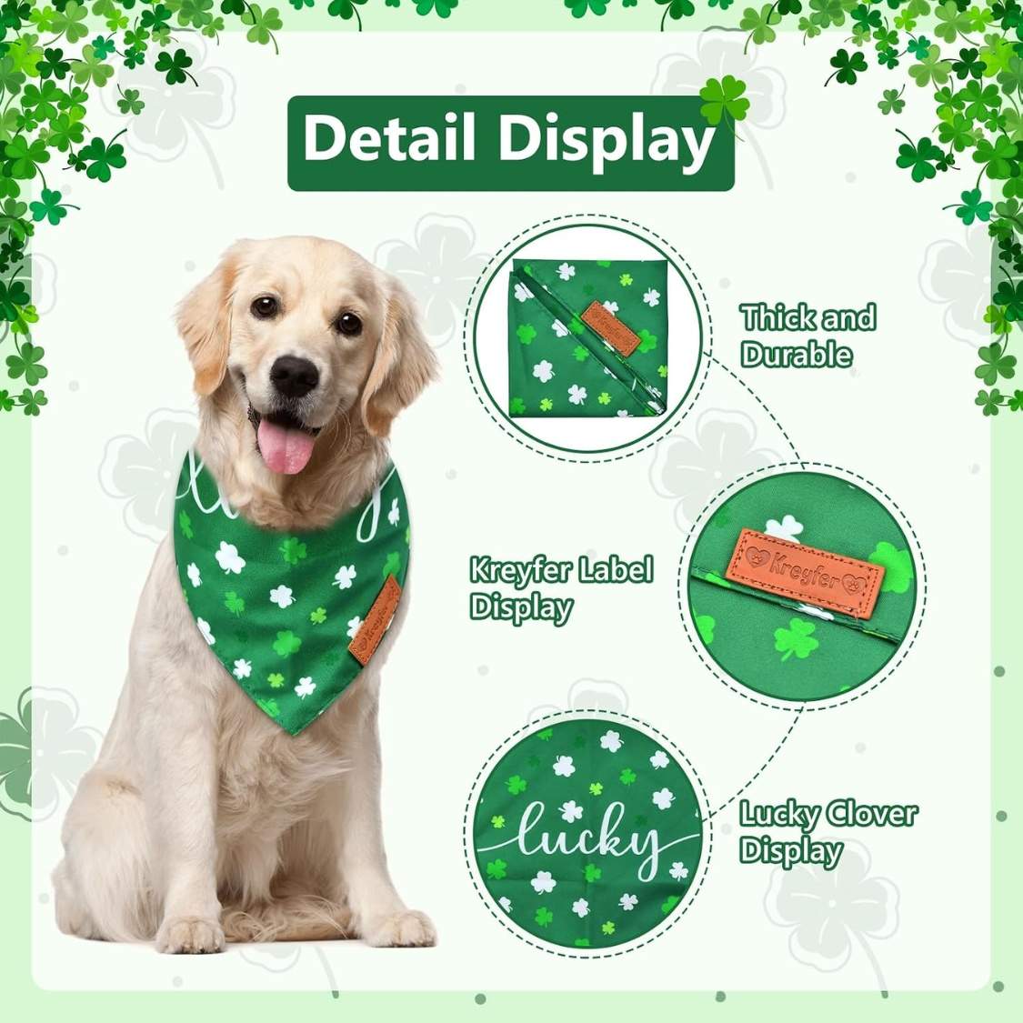 2 Pieces St. Patrick's Day Dog Bandanas, Double-Sided Reversible Triangle Scarf - Image 2