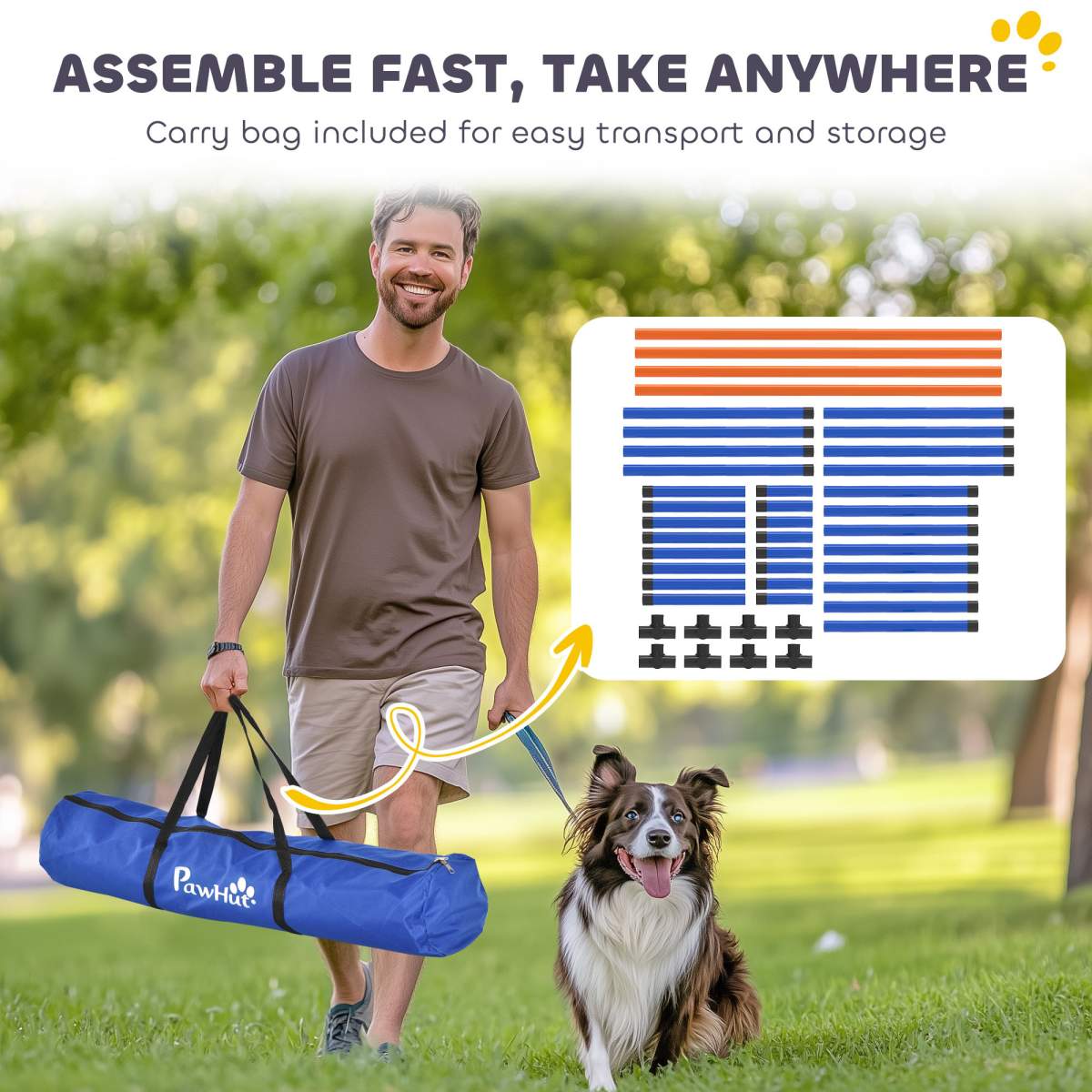 4 Pieces Dog Agility Equipment, Dog Agility Course Backyard Set with Adjustable Height Jump Bars and Carry Bag - Image 3