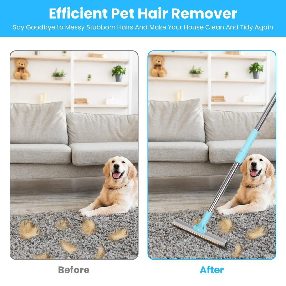1Pc Pet Hair Removal Rake With 54.33in Adjustable Telescopic Rod Multi-Fabric Dog Cat Hair Scraper Lint Shaver For Carpet Rug Clothes Couch - Image 2