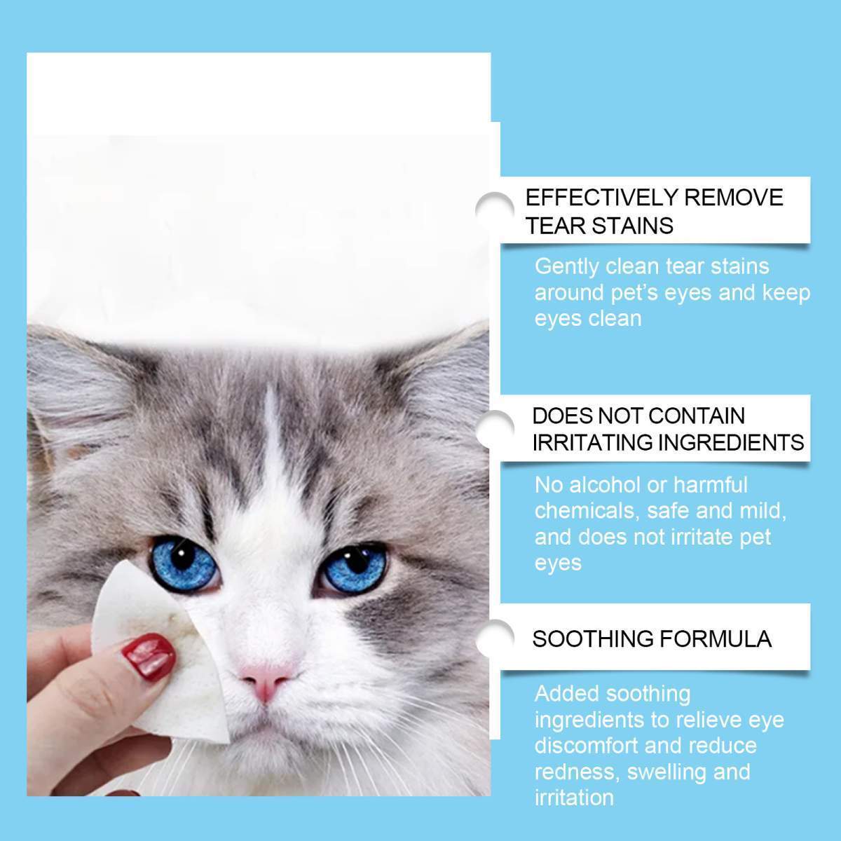 Pet Eye Cleaning Wipes For Dogs & Cats, Tear Stain Remover Pads, Mild Citric Acid Formula, 60 Count - Image 9