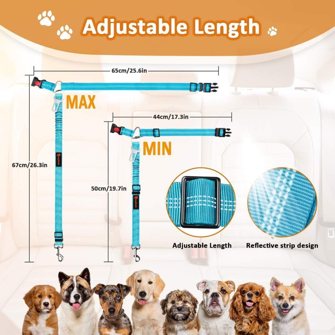 Removable Dog Seat Belt Harness For Car, 3 In 1 Pet Dog Car Seatbelt Leash, Retractable Restraint Secures To Vehicle Headrest - Image 2
