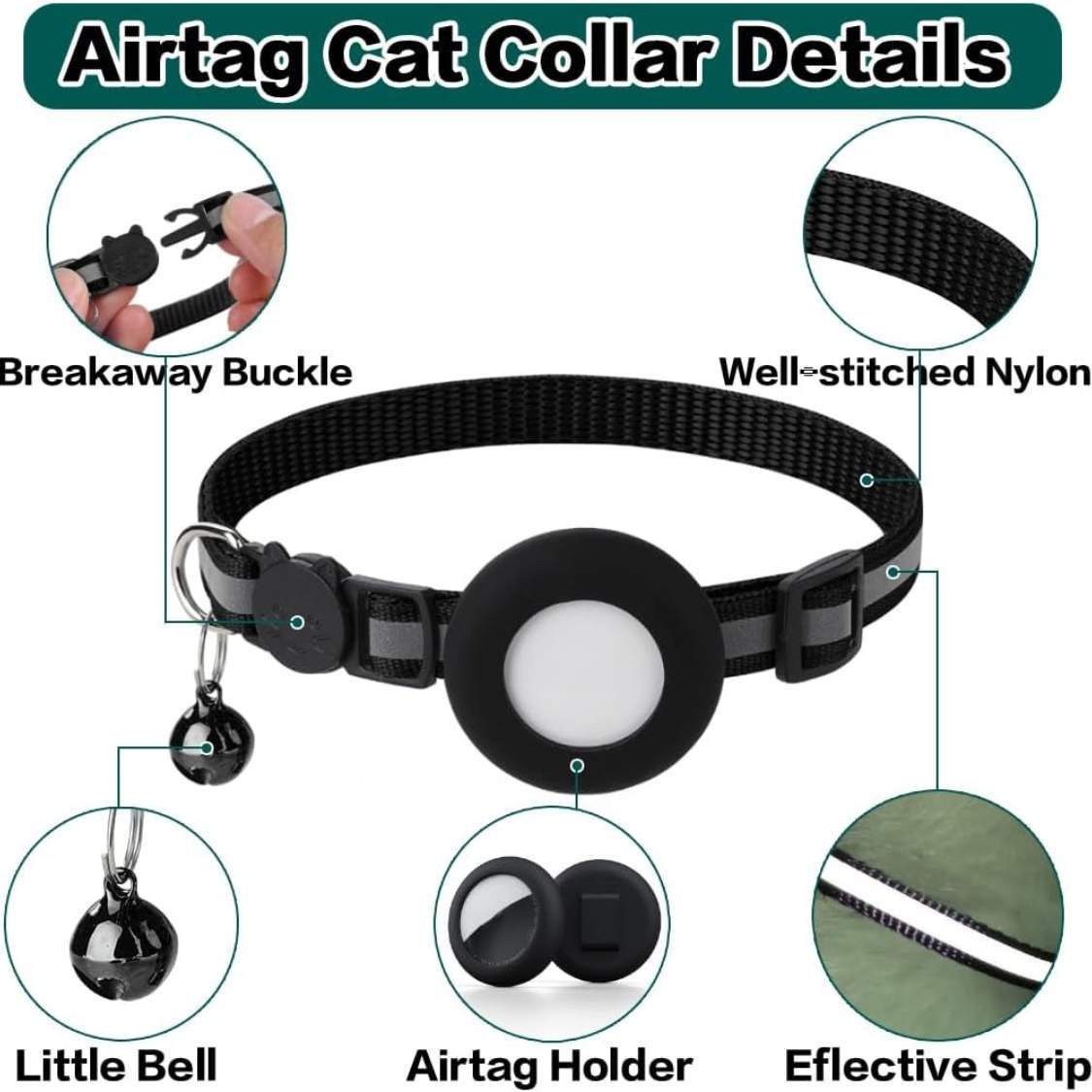 Cat Collar Breakaway, Cat Collar With Air TagBlack - Image 6