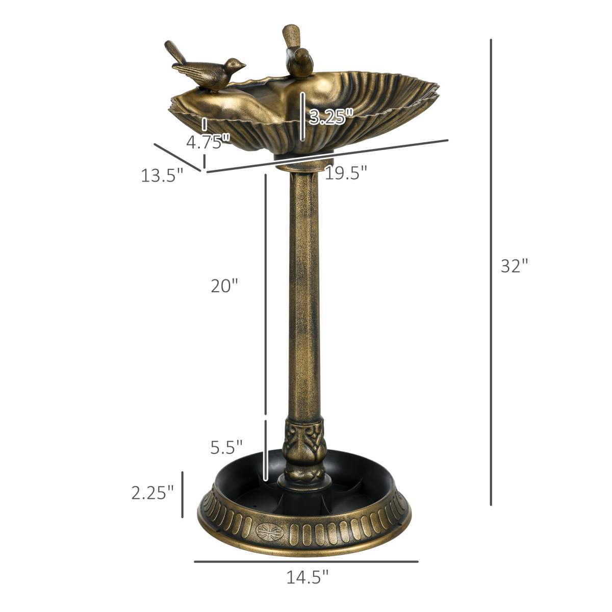 32" Antique Bird Bath Decorative Birdbath Bird Feeder Bowl with Planter Pedestal and Bird Statues, Bronze - Image 6
