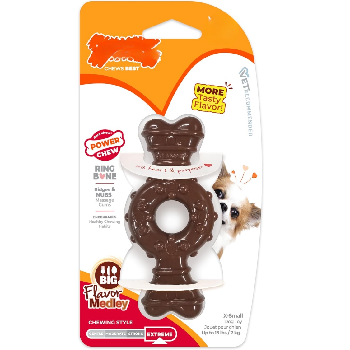 Power Chew Ring Bone Dog Toy Flavor Medley, XSmall Durable Chew Toy For Aggressive Chewers