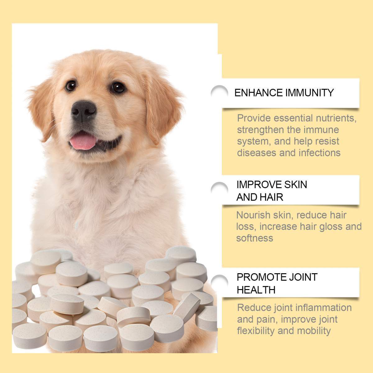 Dog Fish Oil Chewable Tablets,3 Skin & Coat Supplement For Itchy Skin, Seasonal Allergies, Support Bone, Digestion & Reproductive Health, 60 Tablets - Image 8