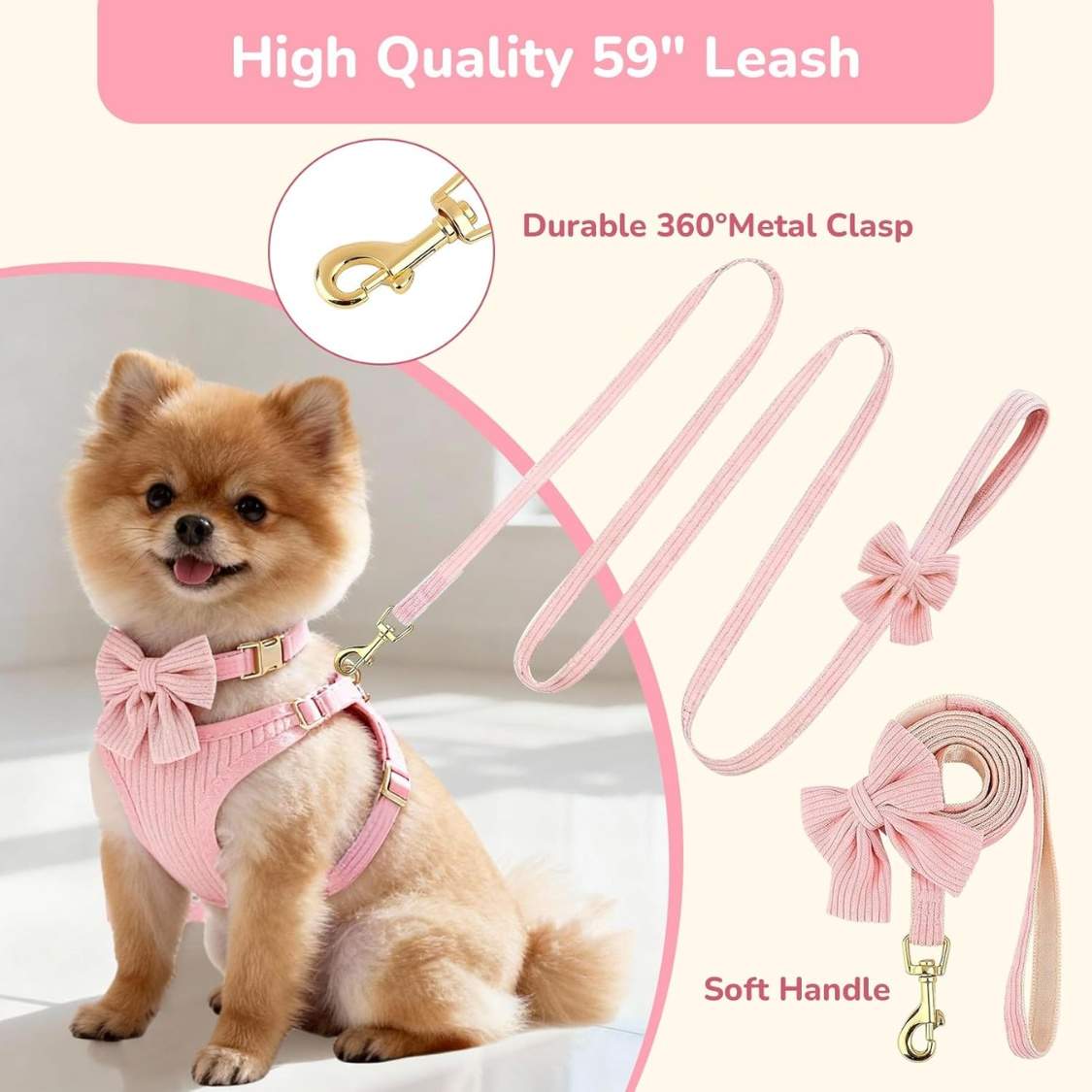 Small Dog Collar Harness And Leash Set, Dog Harness No Pull With Bowtie, Breathable Cotton Adjustable Pet Puppy - Image 4