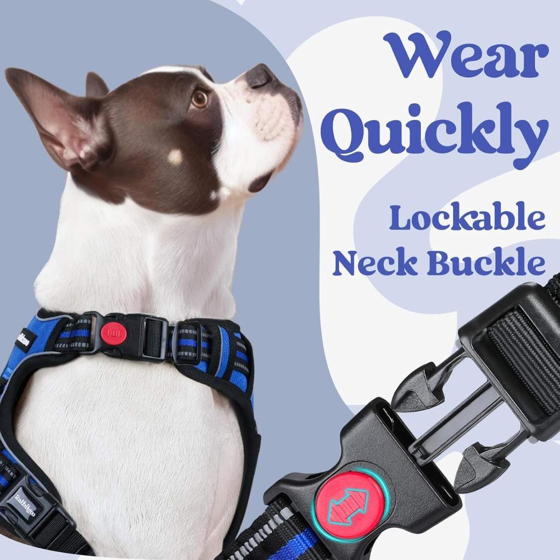 Dog Harness For Large, No Pull Easy On & Off With 3 Buckles Pet Harness, Adjustable Soft Walking Vest With 2 Clips And Handle, Reflective For Large Dogs, Blue, L - Image 3