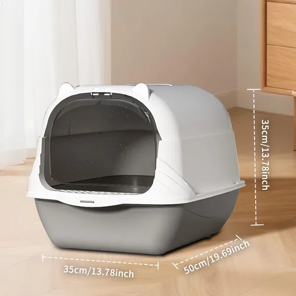 2026 Top Rated Fully Enclosed Cat Litter Box, Gray - Odor-Locking, Portable With Scoop & Litter Mat - Image 6