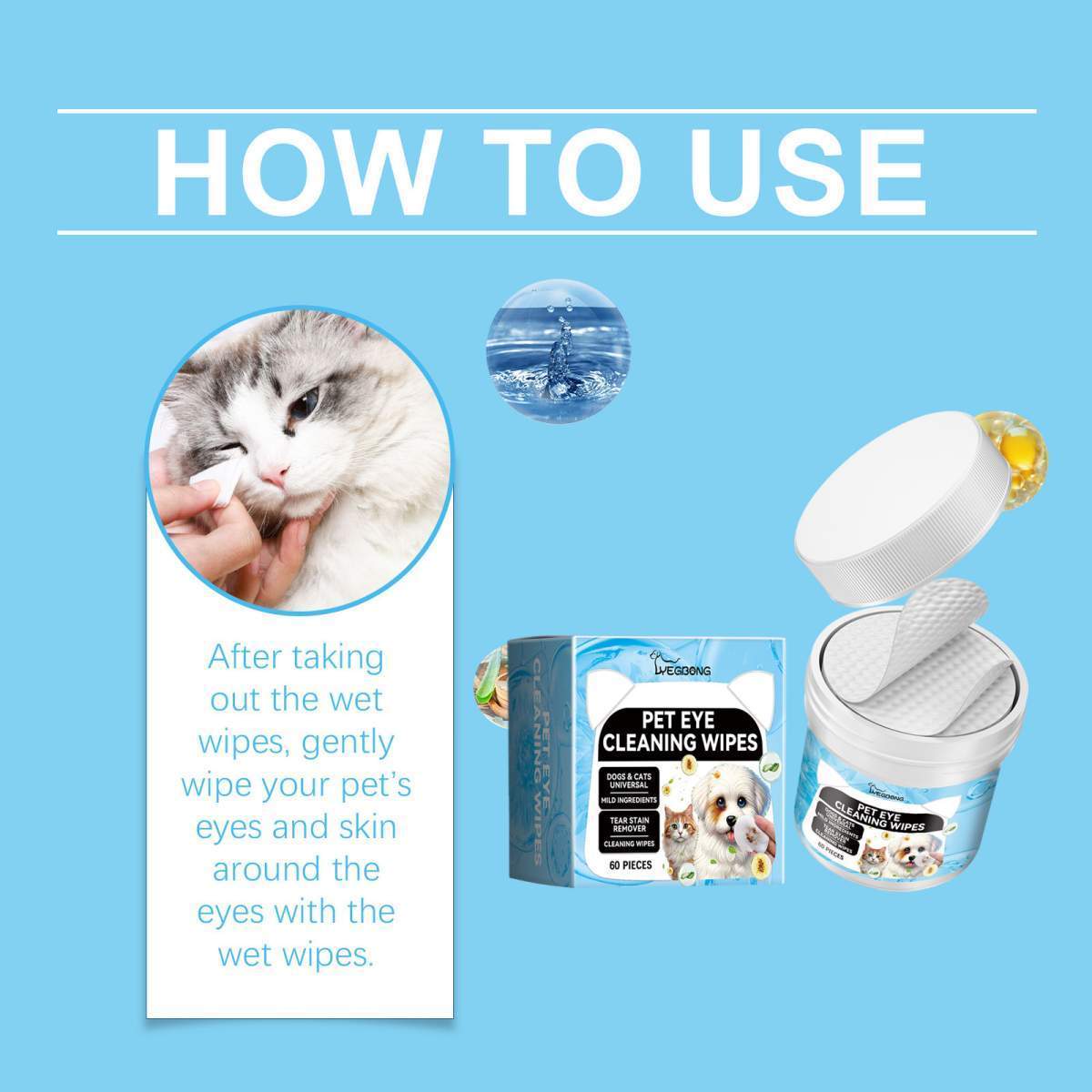 Pet Eye Cleaning Wipes For Dogs & Cats, Tear Stain Remover Pads, Mild Citric Acid Formula, 60 Count - Image 8