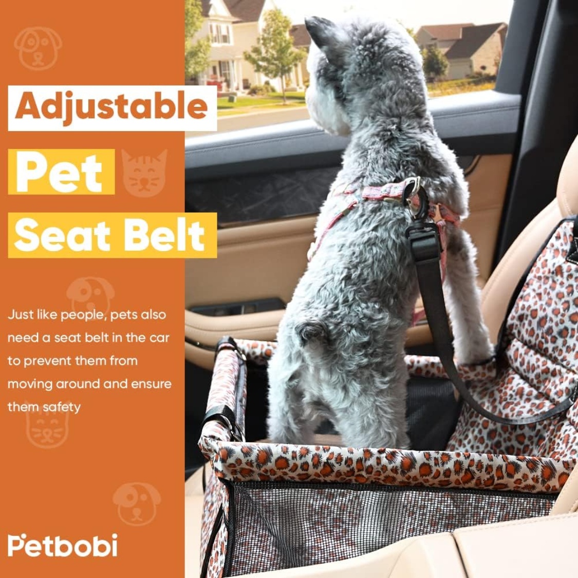 Small Dog Car Seat, Dog Car Booster Seat For Small Medium Dogs Foldable Front Seat Safety With Sturdy PVC Tube Frame, Breathable Mesh - Image 2
