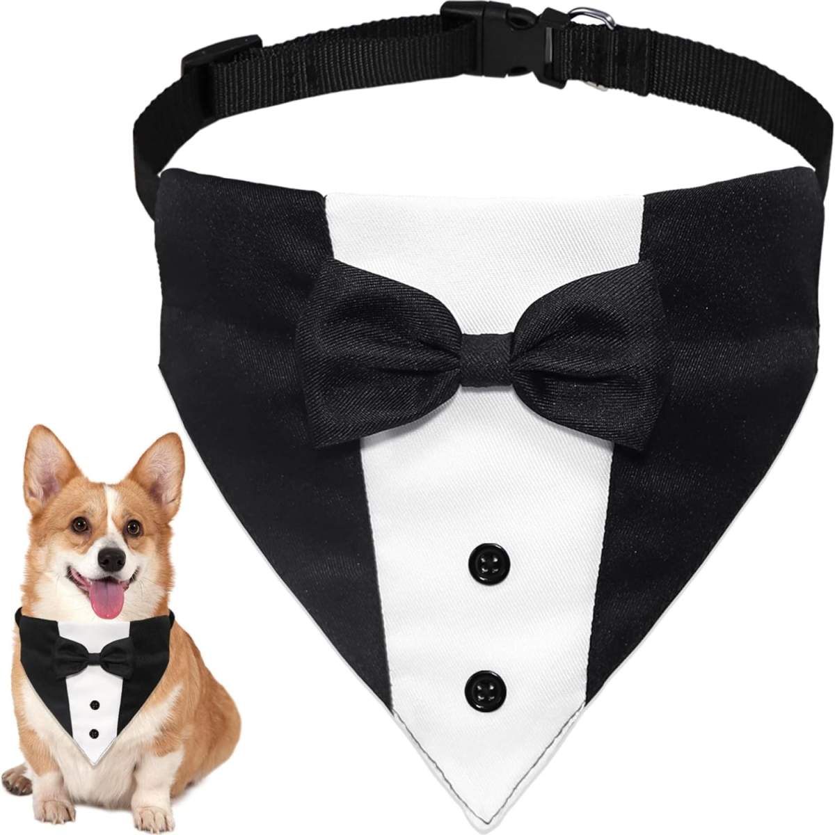 Dog Tuxedo Suit Wedding Bandana Collar With Bow Tie, Adjustable Formal Dog Tux, Engagement Birthday Tuxedo For Small Medium Large Dogs Pets