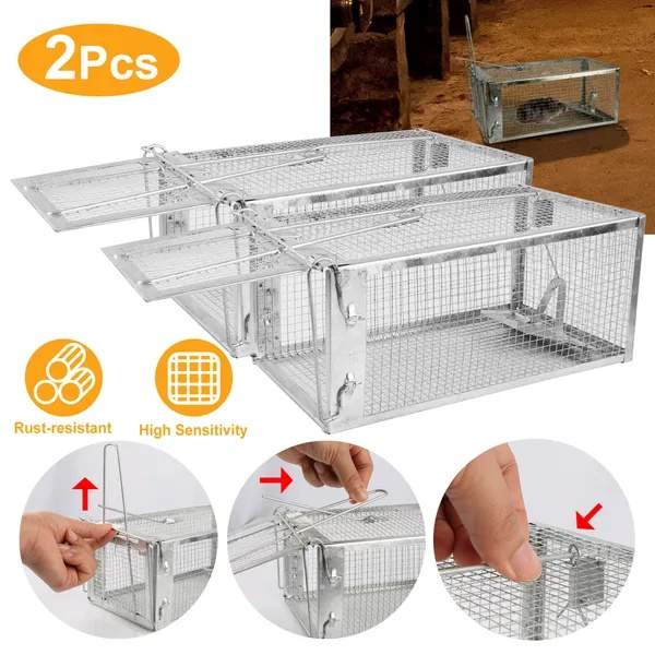 2 Pcs Humane Mouse Trap, High Sensitivity Gravity Pedal Auto-Lock Rodent Trap - Sturdy Galvanized Steel, Escape-Proof Small Mesh Design, Safe For Kids & Pets, Easy To Use Indoors&Outdoors For Mice, - Image 3