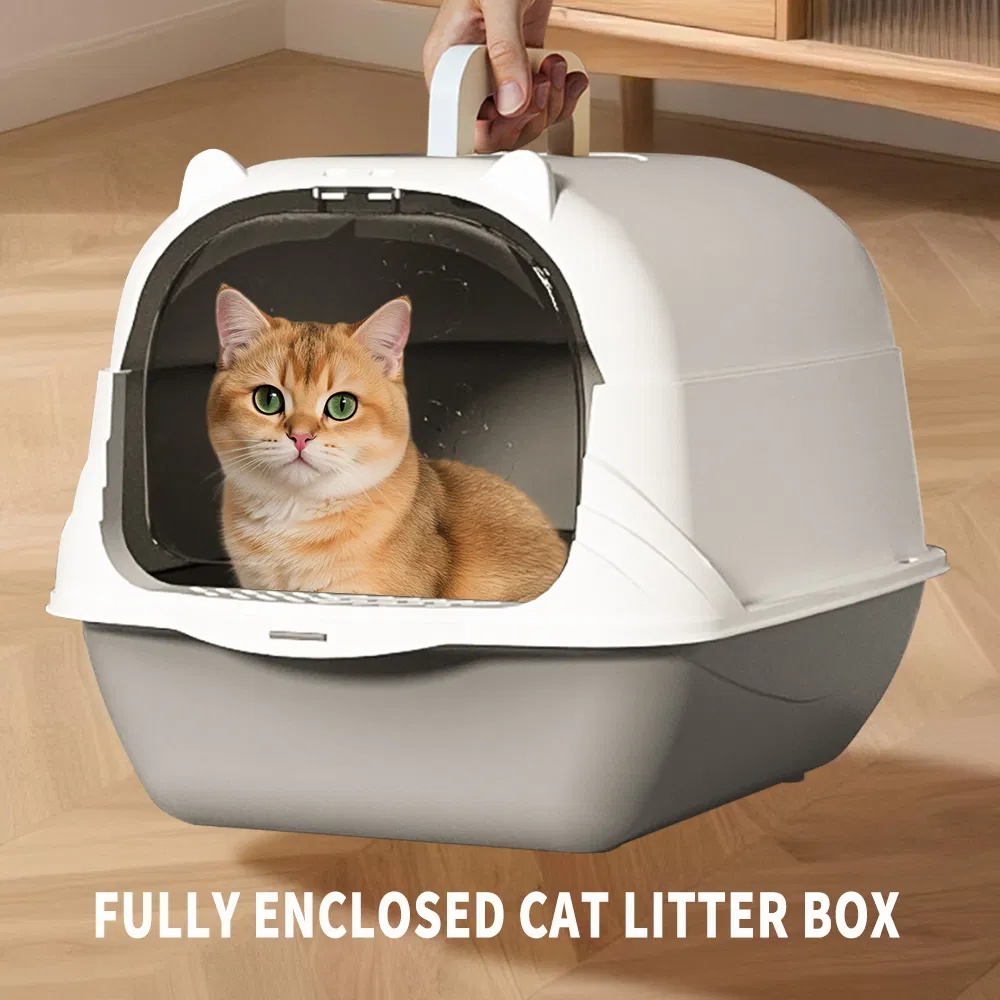 2026 Top Rated Fully Enclosed Cat Litter Box, Gray - Odor-Locking, Portable With Scoop & Litter Mat - Image 4