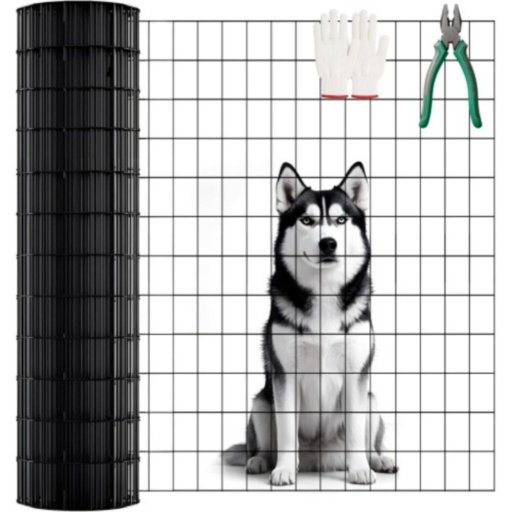 48 INCHx33 FT Black Vinyl-coated Metal Mesh, 16 Gauge 0.67 Inch Black PVC Metal Mesh, Black Welded Wire Mesh Support, Poultry Cage Protective Fence