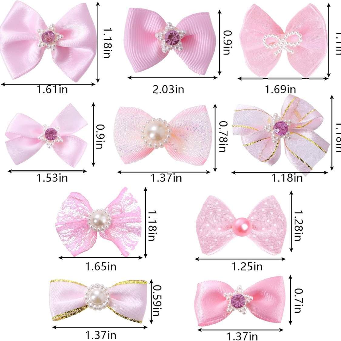 20 PCS Cute Dog Hair Bows With Rubber Bands Elastic Handmade Mix Style Lace Rhinestone Pearls For Furry Puppy Cat Pet Girl - Image 2
