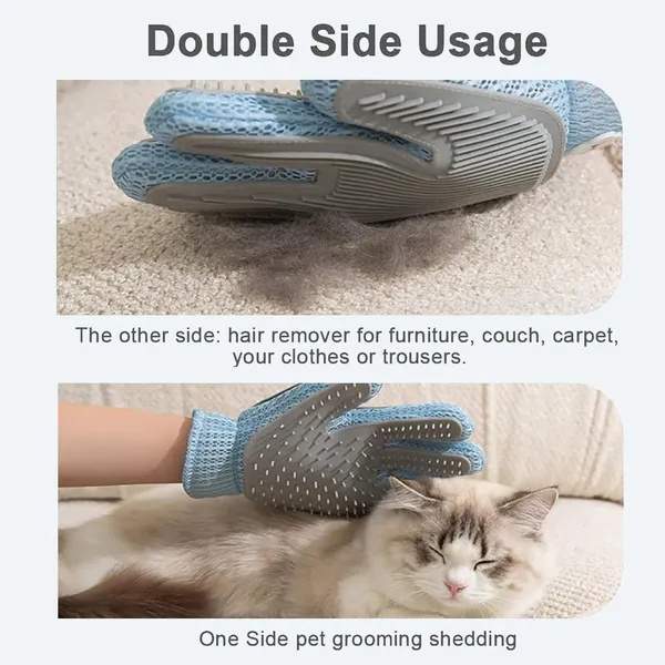 2-in-1 Pet Grooming Glove - Double-Sided Deshedding & Massage Brush For Cats Or Dogs, Removes Loose Hair From Fur & Furniture, Ultra-Soft Easy-Clean Mitt-single Glove - Image 3