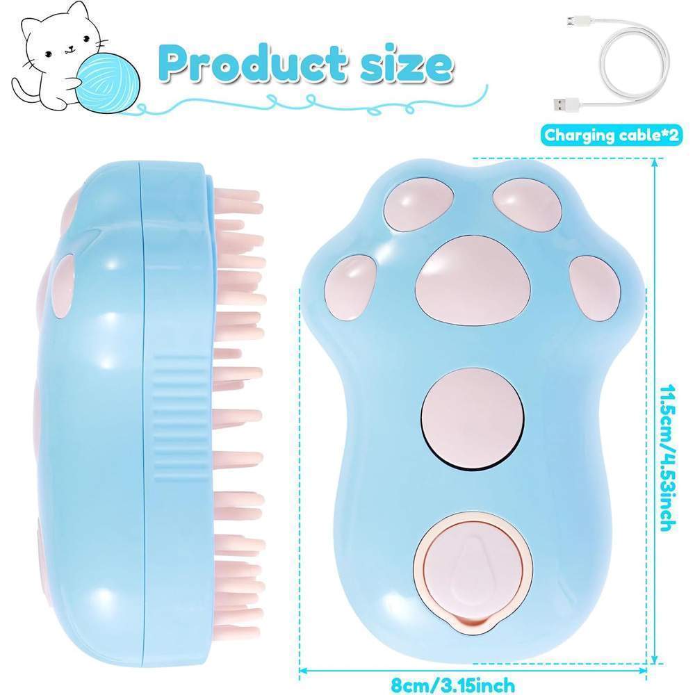 Rechargeable Steam Cat Brush, Cute Paw Shape Pet Steamer Grooming Brush With Soft Silicone Teeth For Dog Cat Massage, Shedding & Hair Removal - Image 3