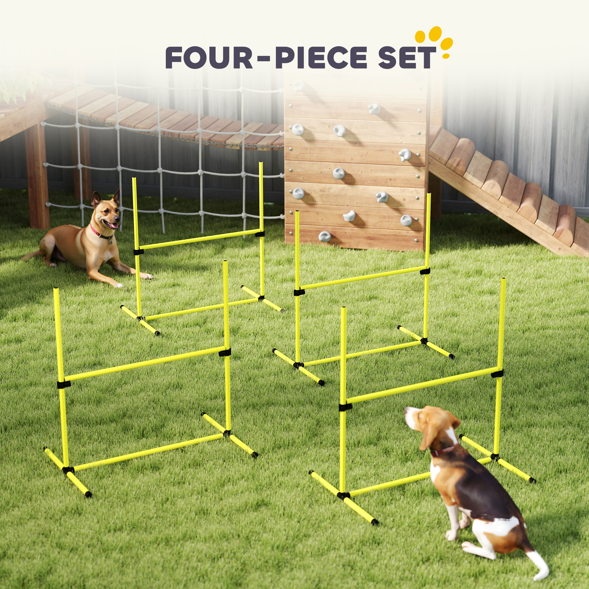 4 Piece Dog Agility Set with Adjustable Height Jump Bars, Carry Bag, Displacing Top Bar, Yellow Yellow - Image 4