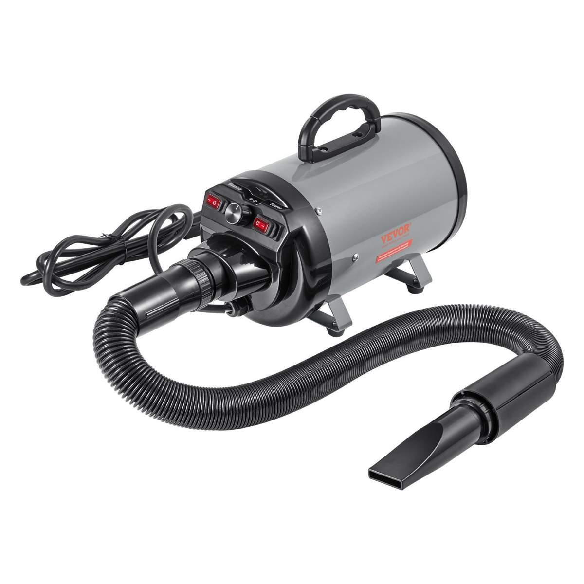 Dog Dryer, 2800W/4.3HP Dog Blow Dryer, Pet Grooming Dryer With Adjustable Speed And Temperature Control, Pet Hair Dryer With 4 Nozzles And Extendable Hose, Grey And Black