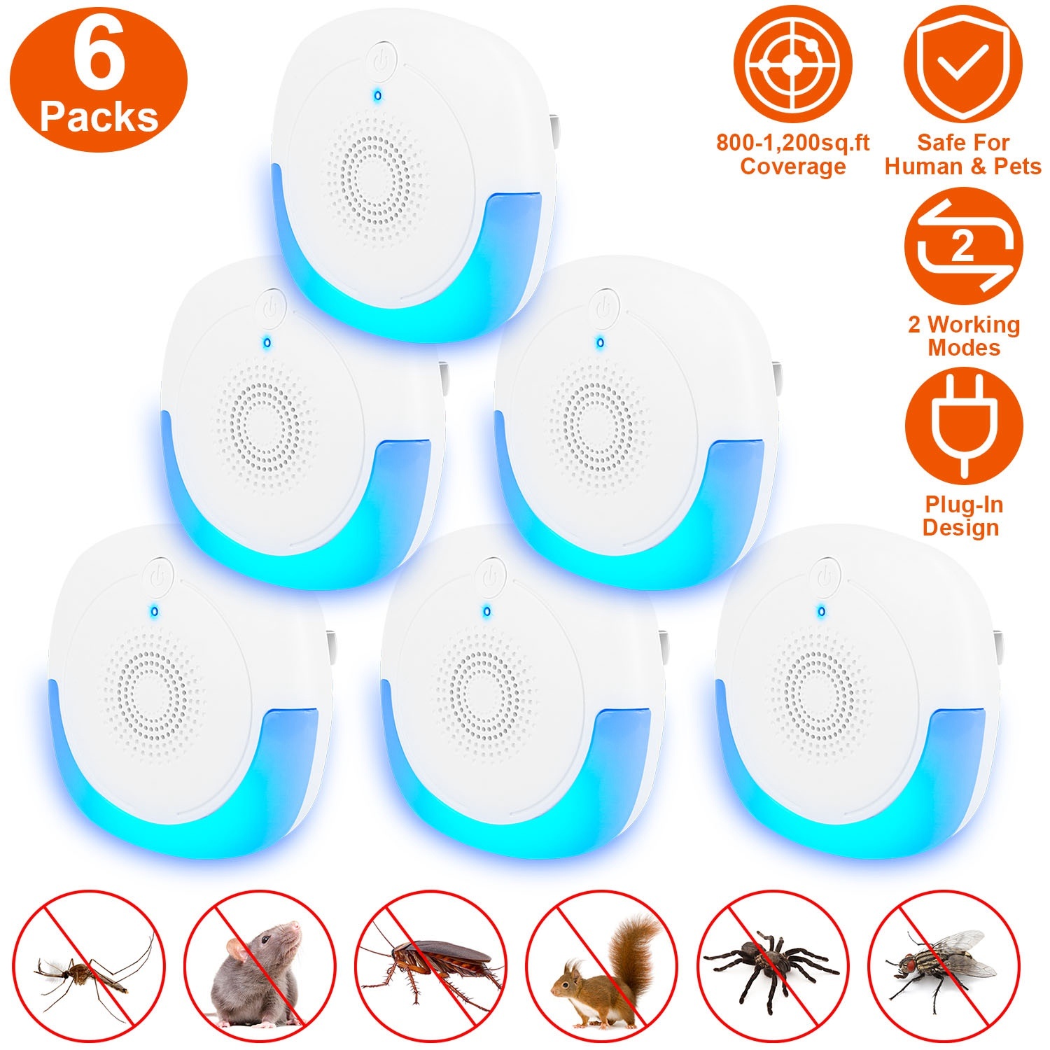 2026 New Ultrasonic 6PCS Pest Repeller, Dual Working Modes Plug-in Rodent Repellent, Chemical & Poison Free, Pet & Human Safe - Image 3