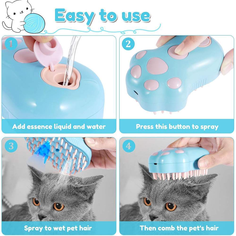 Rechargeable Steam Cat Brush, Cute Paw Shape Pet Steamer Grooming Brush With Soft Silicone Teeth For Dog Cat Massage, Shedding & Hair Removal - Image 9