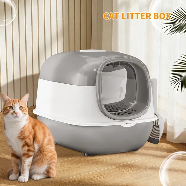 Modern Enclosed Cat Litter Box With Built-In Scoop Storage, Lightweight, Fits Indoor Home Decor