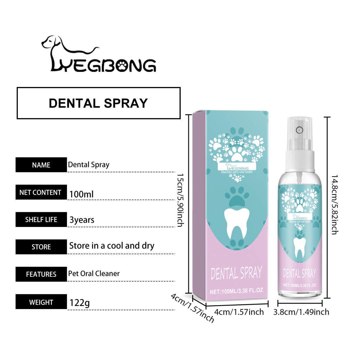Pet Dental Spray For Dogs & Cats, No Brushing Needed, Freshen Breath & Whiten Teeth Oral Care Spray - Image 2