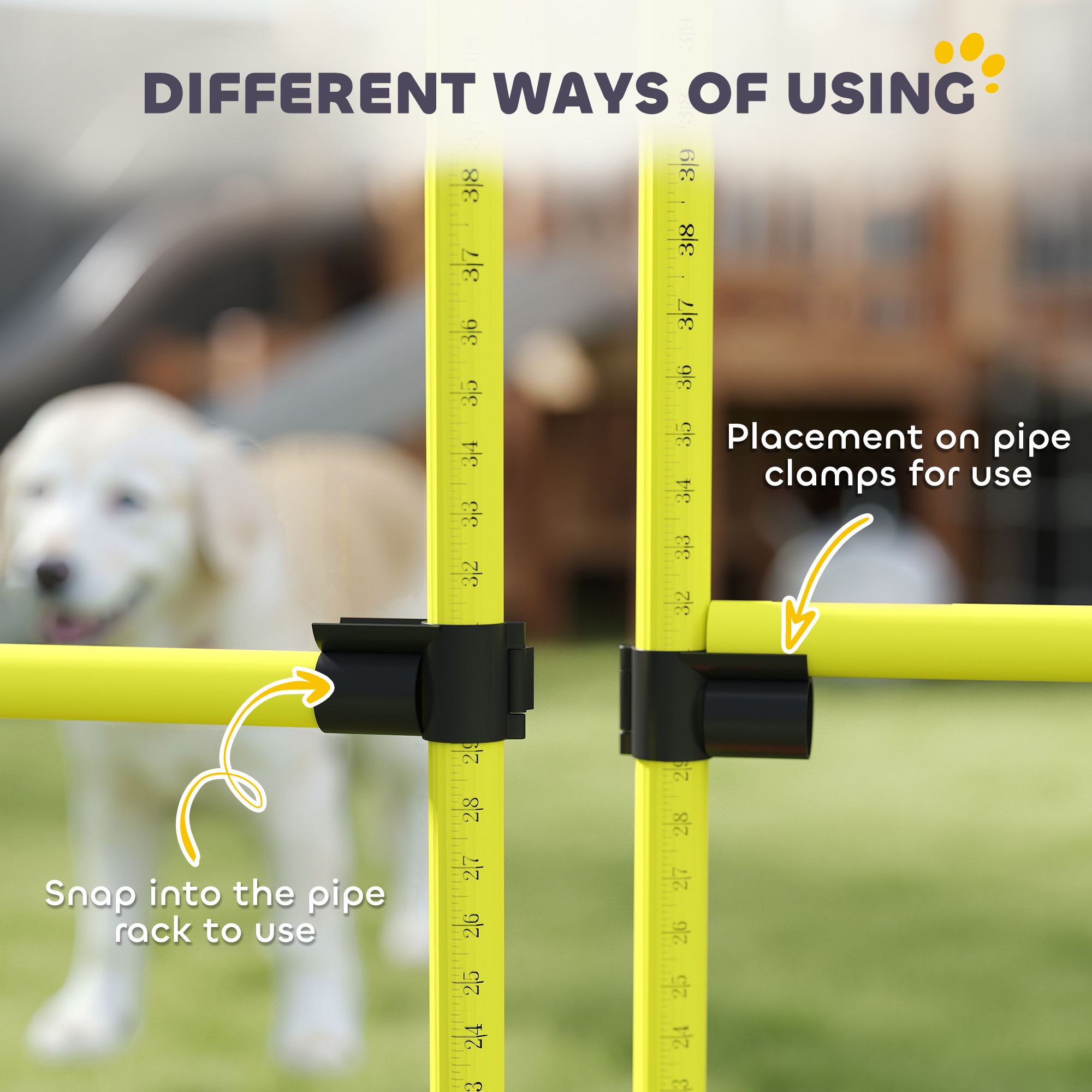 4 Piece Dog Agility Set with Adjustable Height Jump Bars, Carry Bag, Displacing Top Bar, Yellow Yellow - Image 2