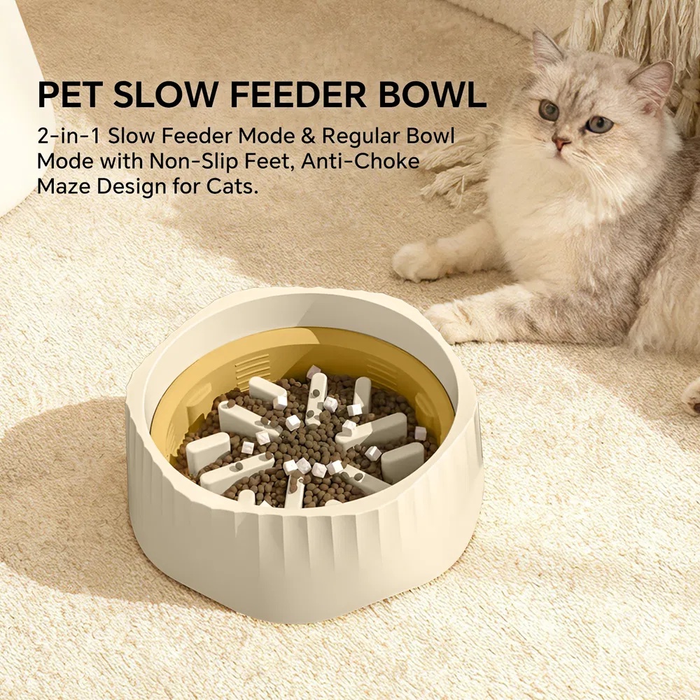 2-in-1 Dual Mode Large Plastic Cat Slow Feeder Bowl, Switchable Fast&Slow Feed - Image 3