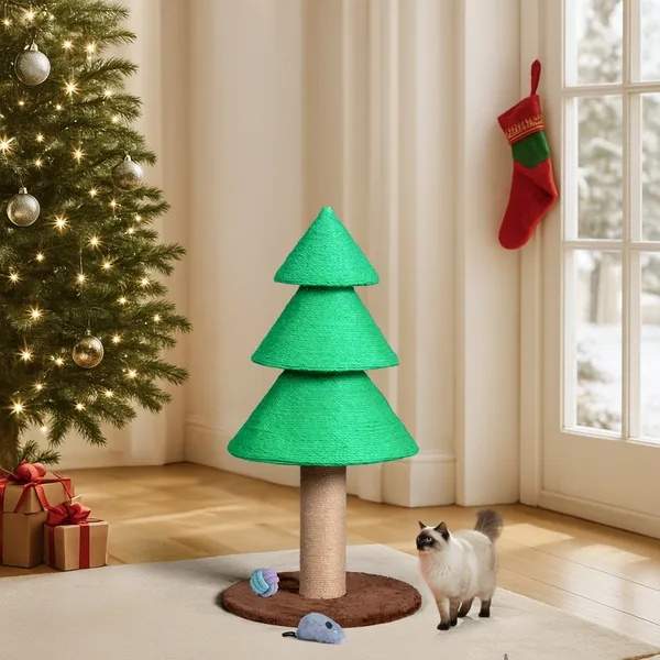 31.5in Christmas Tree Cat Scratcher, Cat Scratching Post For Indoor Cats, Large Sisal Cat Scratching Tree Cat Scratch Tower, Green - Image 4
