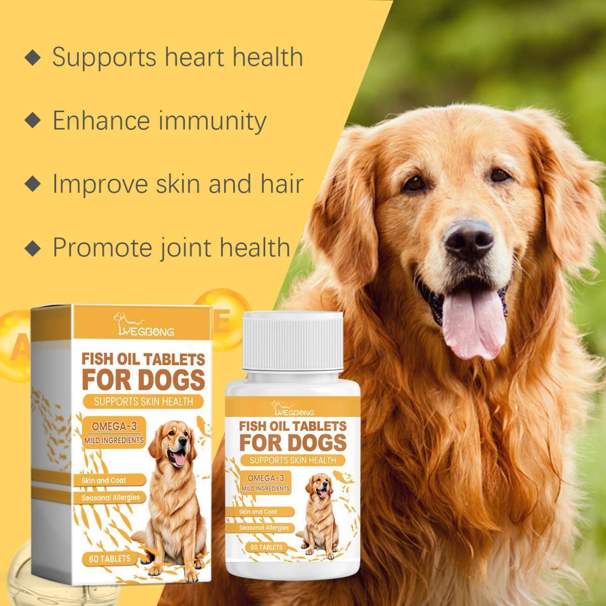 Dog Fish Oil Chewable Tablets,3 Skin & Coat Supplement For Itchy Skin, Seasonal Allergies, Support Bone, Digestion & Reproductive Health, 60 Tablets - Image 5