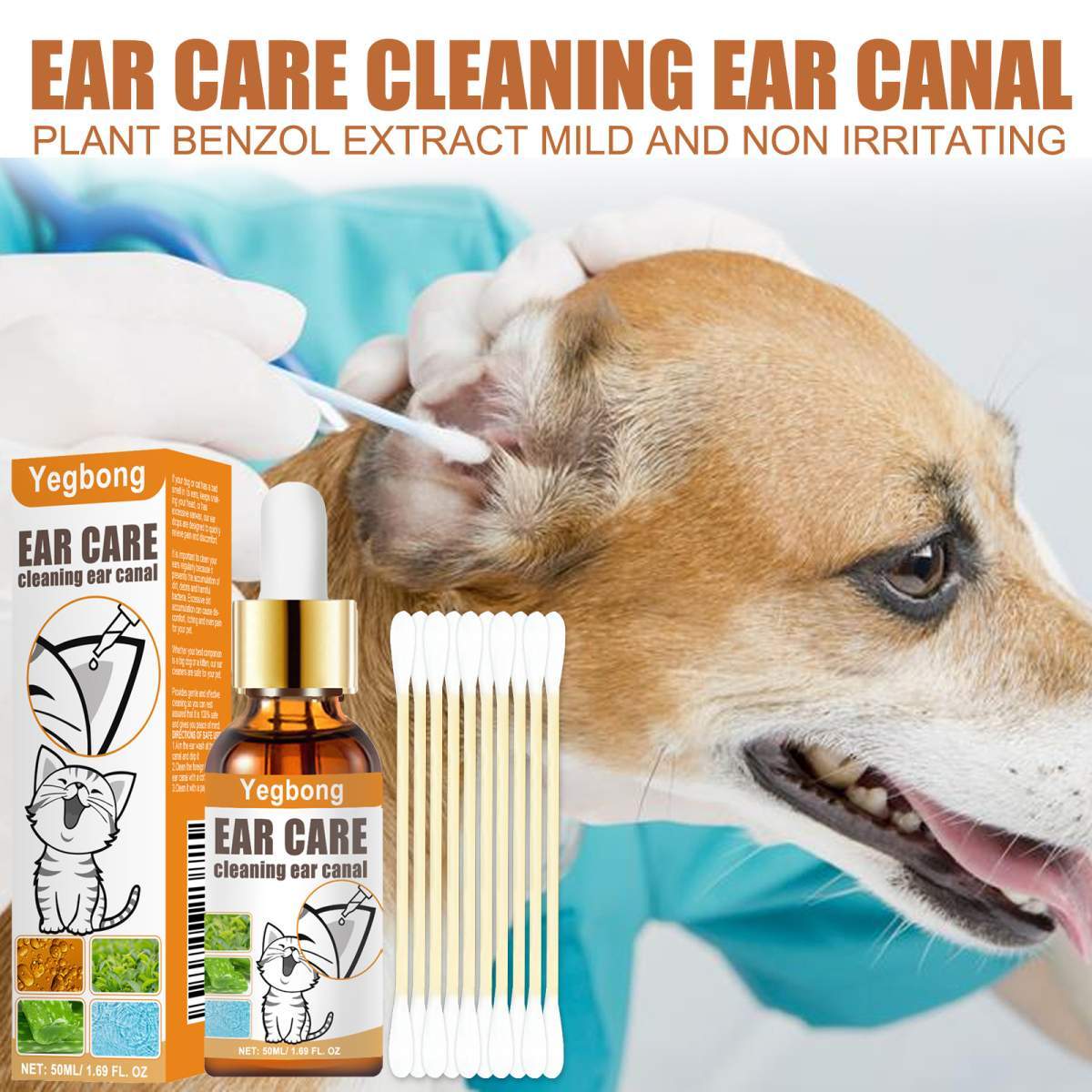 Pet Ear Cleaner Drops, Dog & Cat Ear Care Solution With Aloe, Glycerin & Tea Tree Oil, Gentle Ear Cleanser For Removing Dirt, Odor & Mites, 50ml - Image 4