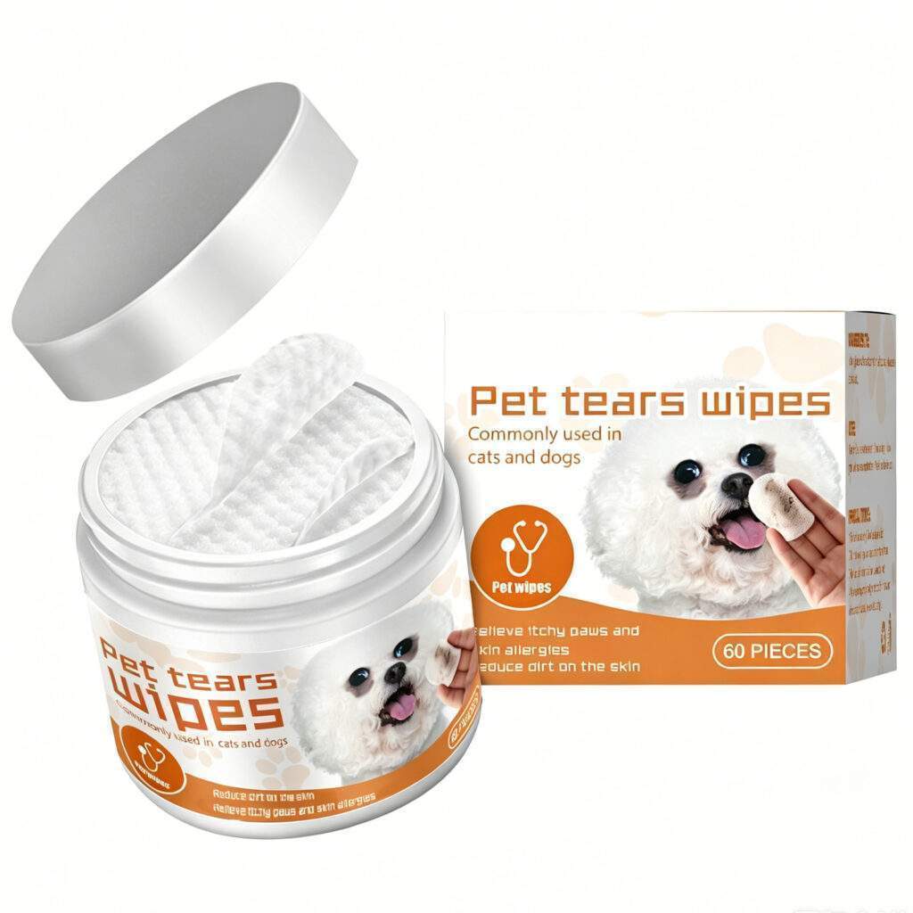Pet Tear Stain Wipes For Dogs & Cats, Natural Aloe & Chamomile Extract Gentle Eye Cleaning Wipes, Hypoallergenic Non-Irritating 60 Count
