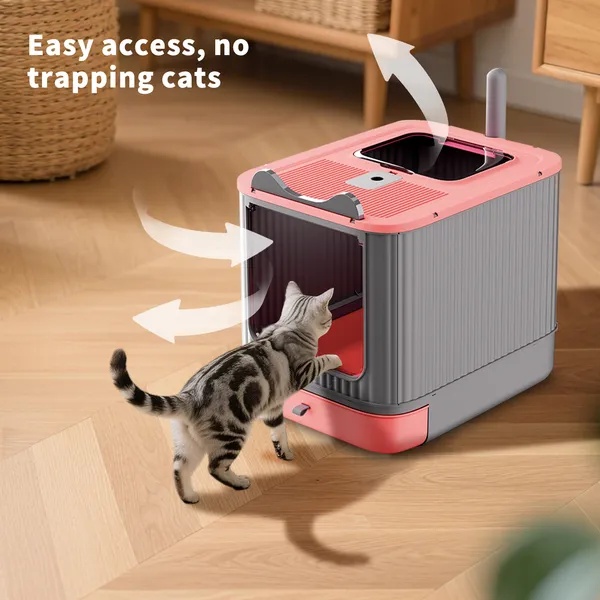 Elf Cat Litter Box, Dual-Entry Fully Enclosed, Odor-Free, Modern White, Easy Clean Drawer Tray - Image 4