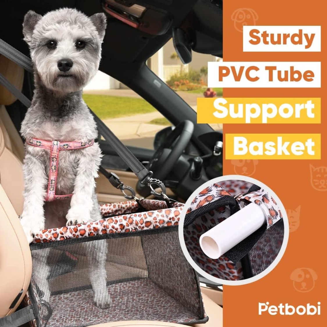 Small Dog Car Seat, Dog Car Booster Seat For Small Medium Dogs Foldable Front Seat Safety With Sturdy PVC Tube Frame, Breathable Mesh - Image 3