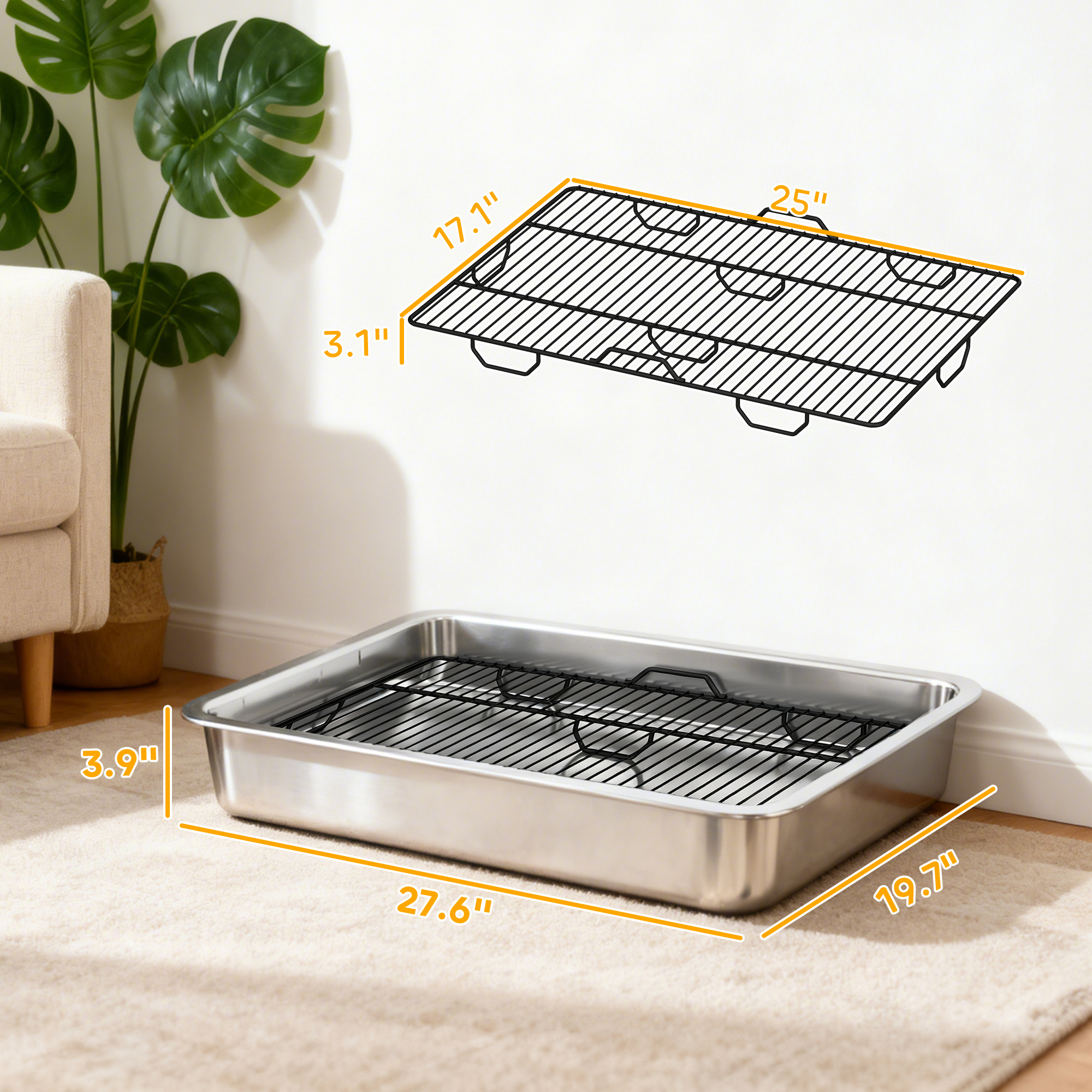 Dog Potty Tray Stainless Steel for Small and Medium Dogs, Dog Training Tray for Porch, Bathroom, Balcony, 28" x 20" x 4" - Image 4